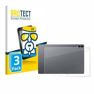 Front side of a product packaging with the brand logo BROTECT. Next to it is the device Samsung Galaxy Tab S11 Ultra (Back) sh