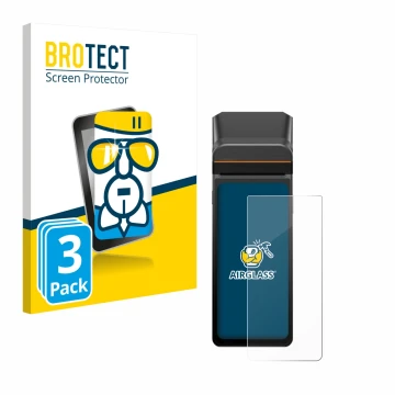 Front side of a product packaging with the brand logo BROTECT. Next to it is the device Sunmi V3H shown with the corresponding