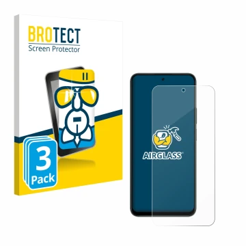 Front side of a product packaging with the brand logo BROTECT. Next to it is the device Honor X7d 4G shown with the correspond