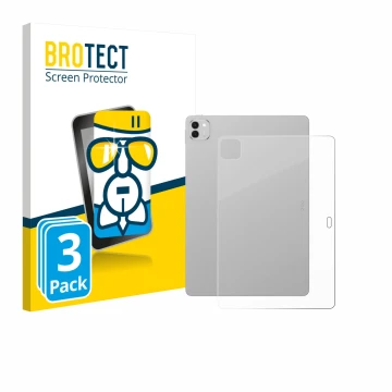 Front side of a product packaging with the brand logo BROTECT. Next to it is the device Honor Magicpad 3 (Back) shown with the