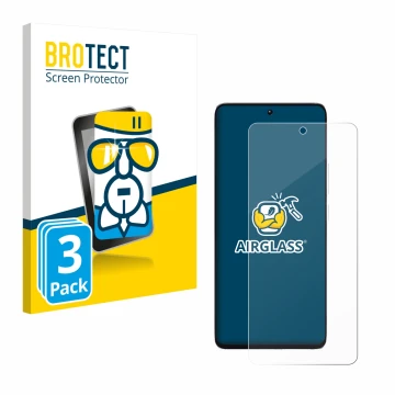 Front side of a product packaging with the brand logo BROTECT. Next to it is the device Xiaomi Poco M7 Pro 4G shown with the c