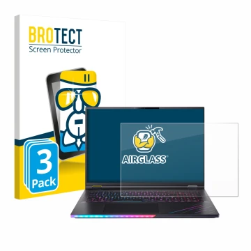 Front side of a product packaging with the brand logo BROTECT. Next to it is the device Acer Predator Helios 18 AI PH18-73 sho