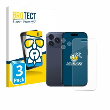 Front side of a product packaging with the brand logo BROTECT. Next to it is the device Apple iPhone 17 Pro Max (Front+Camera)