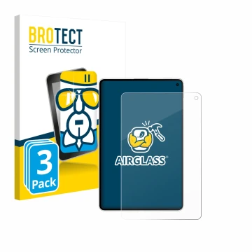 Front side of a product packaging with the brand logo BROTECT. Next to it is the device Huawei MatePad Mini shown with the cor