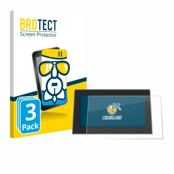 Front side of a product packaging with the brand logo BROTECT. Next to it is the device Jeep Compass BJ 2021-2024 (Uconnect 10