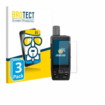 Front side of a product packaging with the brand logo BROTECT. Next to it is the device Garmin GPSMAP H1 shown with the corres