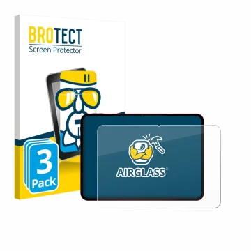 Front side of a product packaging with the brand logo BROTECT. Next to it is the device Teclast T65 Plus shown with the corres