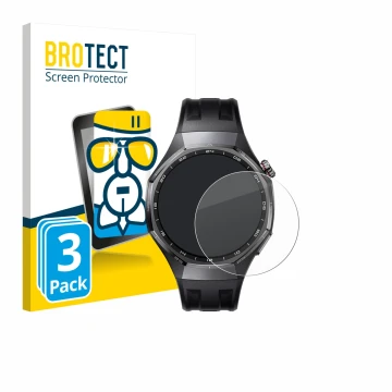 Front side of a product packaging with the brand logo BROTECT. Next to it is the device Huawei Watch GT 6 Pro (46 mm) shown wi