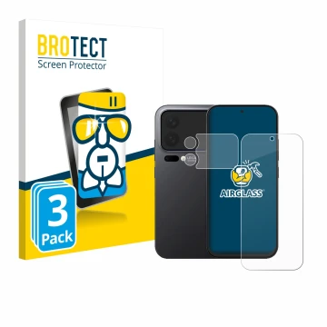 Front side of a product packaging with the brand logo BROTECT. Next to it is the device Xiaomi 17 Pro (Front+Camera) shown wit