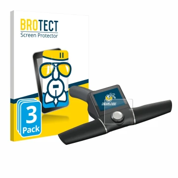 Front side of a product packaging with the brand logo BROTECT. Next to it is the device Motocaddy M7 GPS Remote shown with the