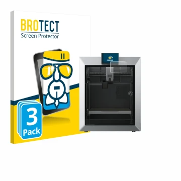 Front side of a product packaging with the brand logo BROTECT. Next to it is the device Qidi Tech Q2 shown with the correspond