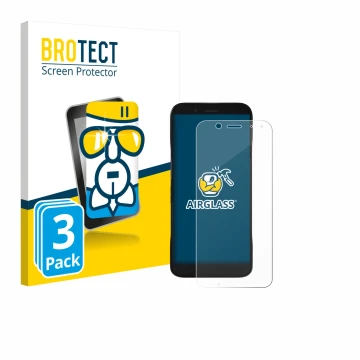 Front side of a product packaging with the brand logo BROTECT. Next to it is the device Datalogic Memor 17 HC shown with the c