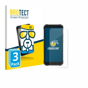 Front side of a product packaging with the brand logo BROTECT. Next to it is the device Ulefone RugKing shown with the corresp