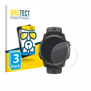 Front side of a product packaging with the brand logo BROTECT. Next to it is the device Coros Apex 4 (42 mm) shown with the co