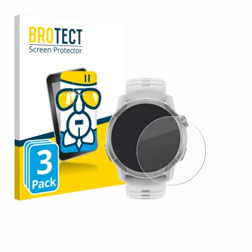 Front side of a product packaging with the brand logo BROTECT. Next to it is the device Coros Apex 4 (46 mm) shown with the co