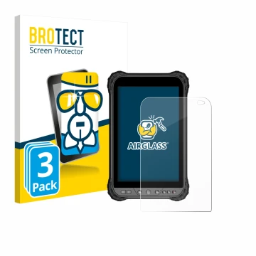 Front side of a product packaging with the brand logo BROTECT. Next to it is the device Zoomsmart A8004 Series shown with the 