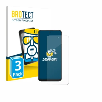 Front side of a product packaging with the brand logo BROTECT. Next to it is the device Infinix Smart 10 shown with the corres