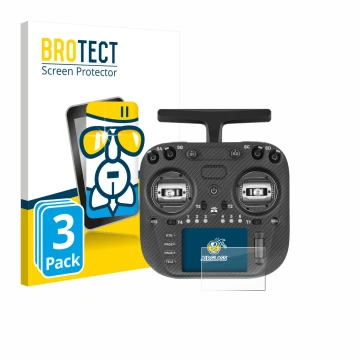 Front side of a product packaging with the brand logo BROTECT. Next to it is the device Radiomaster TX15 Max shown with the co