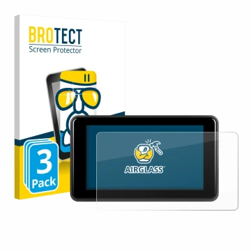 Front side of a product packaging with the brand logo BROTECT. Next to it is the device Vechtel Motorrad Carplay 5