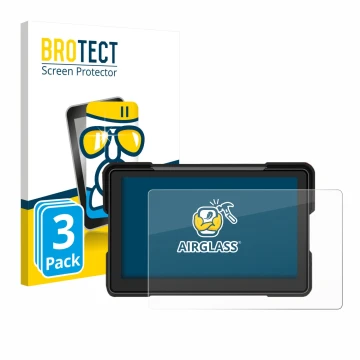 Front side of a product packaging with the brand logo BROTECT. Next to it is the device Airpuxem Motorrad Carplay 7