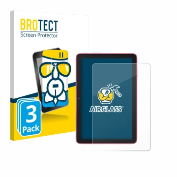 Front side of a product packaging with the brand logo BROTECT. Next to it is the device Amazon Fire HD 8 2024 shown with the c