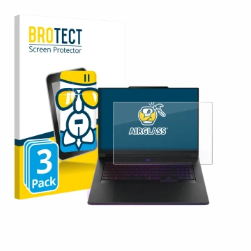 Front side of a product packaging with the brand logo BROTECT. Next to it is the device Lenovo Legion 9i Gen 10 18