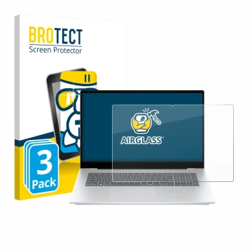Front side of a product packaging with the brand logo BROTECT. Next to it is the device HP OmniBook 7 17-dc shown with the cor