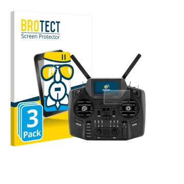 Front side of a product packaging with the brand logo BROTECT. Next to it is the device Radiomaster GX12 shown with the corres