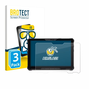 Front side of a product packaging with the brand logo BROTECT. Next to it is the device Dell Pro Rugged 12 RA02260 shown with 