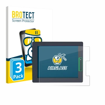 Front side of a product packaging with the brand logo BROTECT. Next to it is the device Schneider-electric HMIDT542 shown with