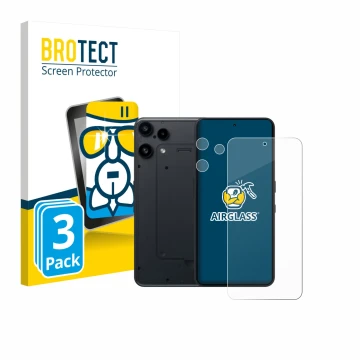 Front side of a product packaging with the brand logo BROTECT. Next to it is the device Nothing Phone (3a) Lite (Front+Camera)