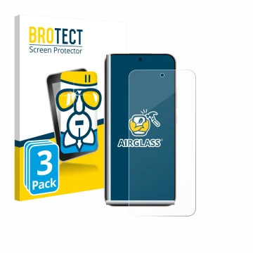 Front side of a product packaging with the brand logo BROTECT. Next to it is the device Oppo Reno 14 shown with the correspond