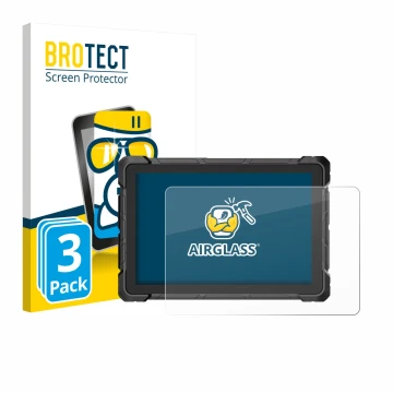 Front side of a product packaging with the brand logo BROTECT. Next to it is the device Higole F7G Rugged Tablet 10.1
