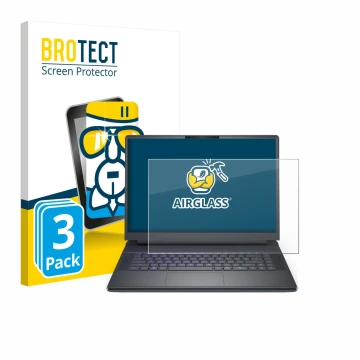 Front side of a product packaging with the brand logo BROTECT. Next to it is the device Dell Alienware 16 Area-51 shown with t