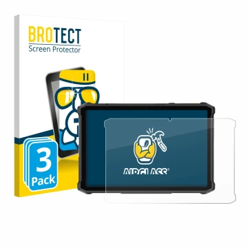 Front side of a product packaging with the brand logo BROTECT. Next to it is the device Ulefone Armor Pad 5 Ultra shown with t