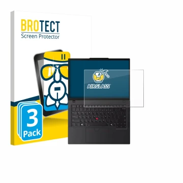 Front side of a product packaging with the brand logo BROTECT. Next to it is the device Lenovo ThinkPad P14s Gen 6 14.5