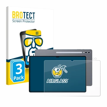 Front side of a product packaging with the brand logo BROTECT. Next to it is the device Samsung Galaxy Tab S10 Ultra (Front+Ca