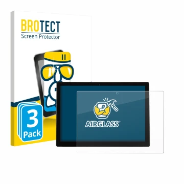 Front side of a product packaging with the brand logo BROTECT. Next to it is the device Wortmann Terra Pad 1200V2 12.3