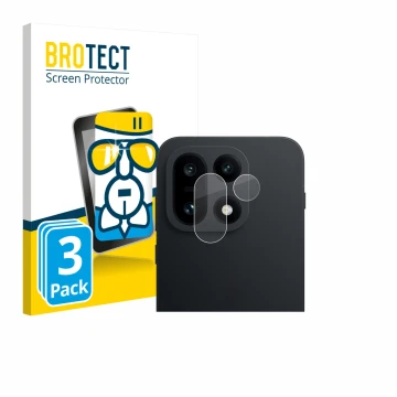 Front side of a product packaging with the brand logo BROTECT. Next to it is the device OnePlus 15 (ONLY Camera Lens) shown wi