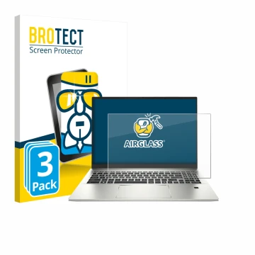Front side of a product packaging with the brand logo BROTECT. Next to it is the device MSI Prestige A16 AI+ shown with the co