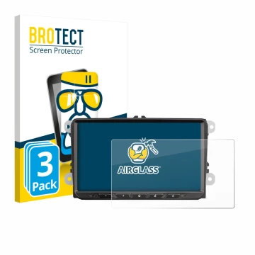 Front side of a product packaging with the brand logo BROTECT. Next to it is the device Zenec Z-E2065 shown with the correspon