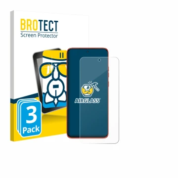 Front side of a product packaging with the brand logo BROTECT. Next to it is the device Motorola Edge 60 Neo shown with the co
