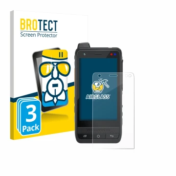 Front side of a product packaging with the brand logo BROTECT. Next to it is the device Uniwa F400 shown with the correspondin