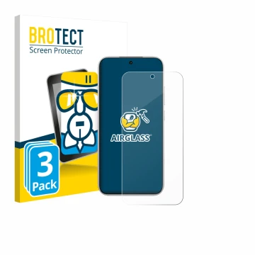 Front side of a product packaging with the brand logo BROTECT. Next to it is the device Xiaomi Poco F8 Pro shown with the corr