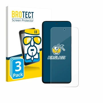 Front side of a product packaging with the brand logo BROTECT. Next to it is the device Xiaomi Poco M7 Plus shown with the cor
