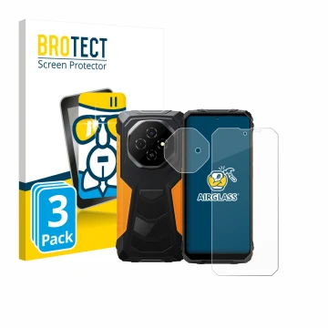 Front side of a product packaging with the brand logo BROTECT. Next to it is the device Blackview Fort 1 (Front+Camera) shown 