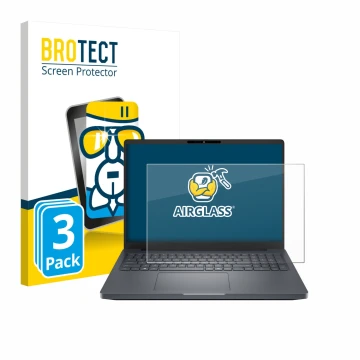 Front side of a product packaging with the brand logo BROTECT. Next to it is the device Dell Pro Max 16 Plus shown with the co