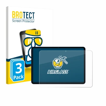 Front side of a product packaging with the brand logo BROTECT. Next to it is the device Xiaomi Poco Pad X1 shown with the corr