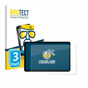 Front side of a product packaging with the brand logo BROTECT. Next to it is the device Xiaomi Poco Pad M1 shown with the corr