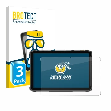 Front side of a product packaging with the brand logo BROTECT. Next to it is the device Ulefone Armor Pad 5 Pro shown with the